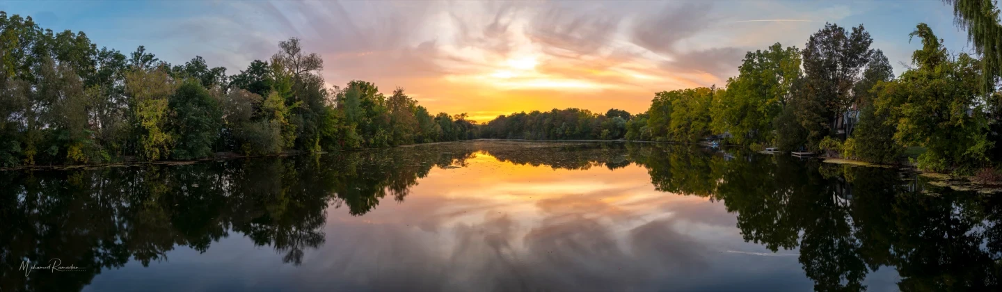 Mill Pond Panorama Golden Hour Reflection