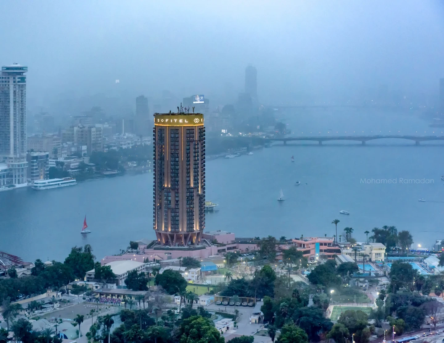 Cairo Nile River Cityscape Aerial View