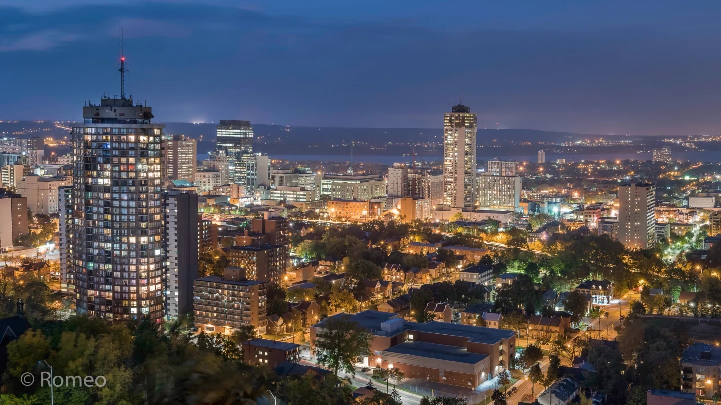Hamilton City Skyline Night Blue Hour Panorama