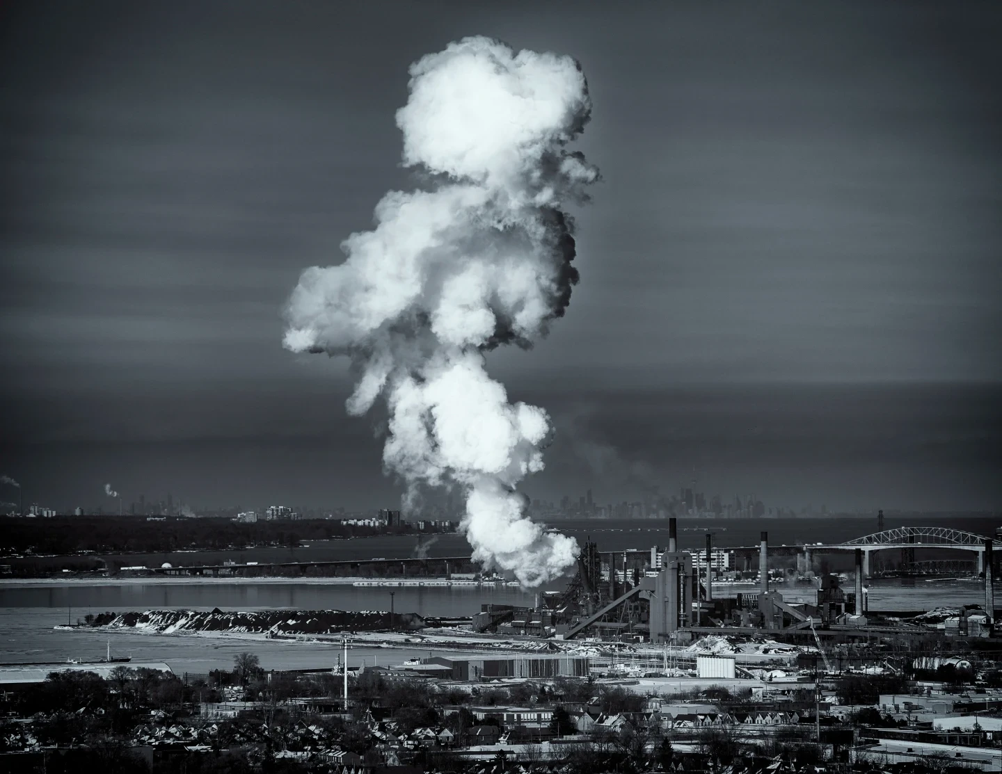 Hamilton Dofasco Steel Factory Smoke Black White