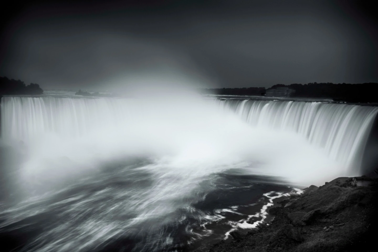 Niagara Falls Rushing Water Black White
