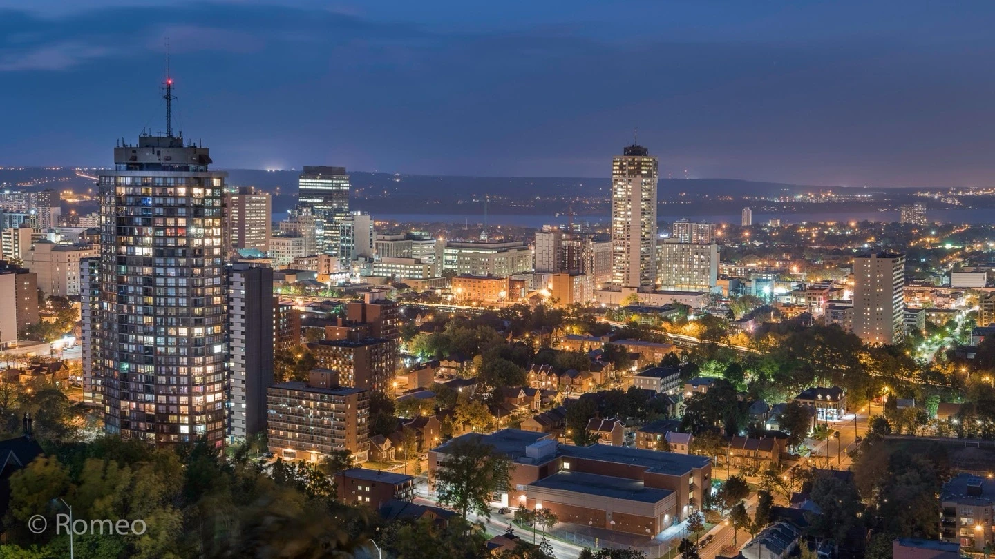 Hamilton City Skyline Night Blue Hour Panorama