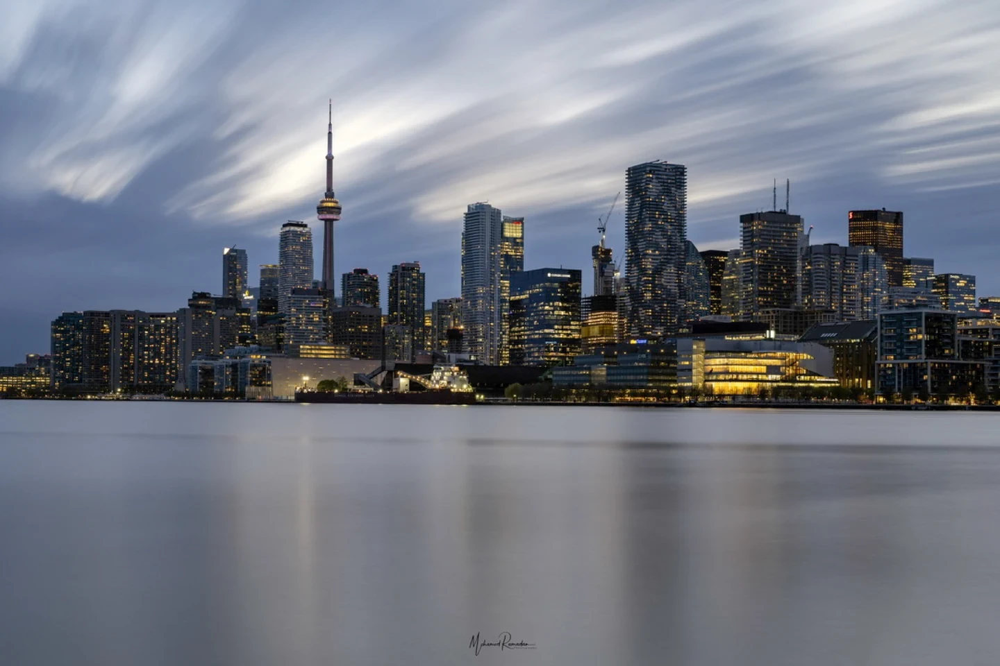 Skyline Blue Hour Lake Reflection Twilight