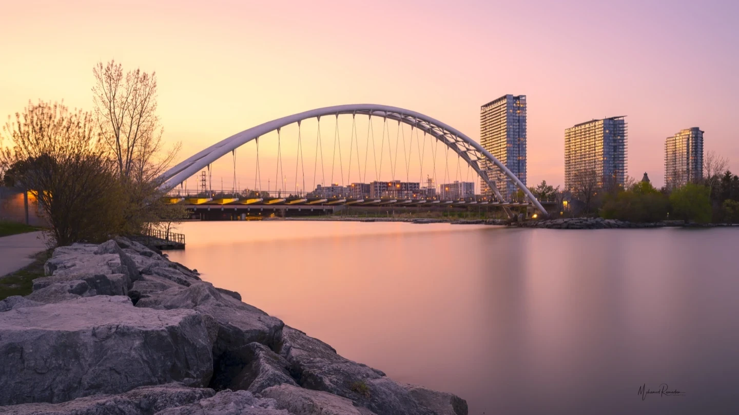 Humber Bay Arch Bridge Dusk Pink Sky